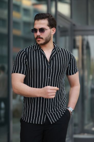 Erkek Kısa Kollu Beyaz çizgi Desenli örme Kumaş Pamuklu Gömlek resmi